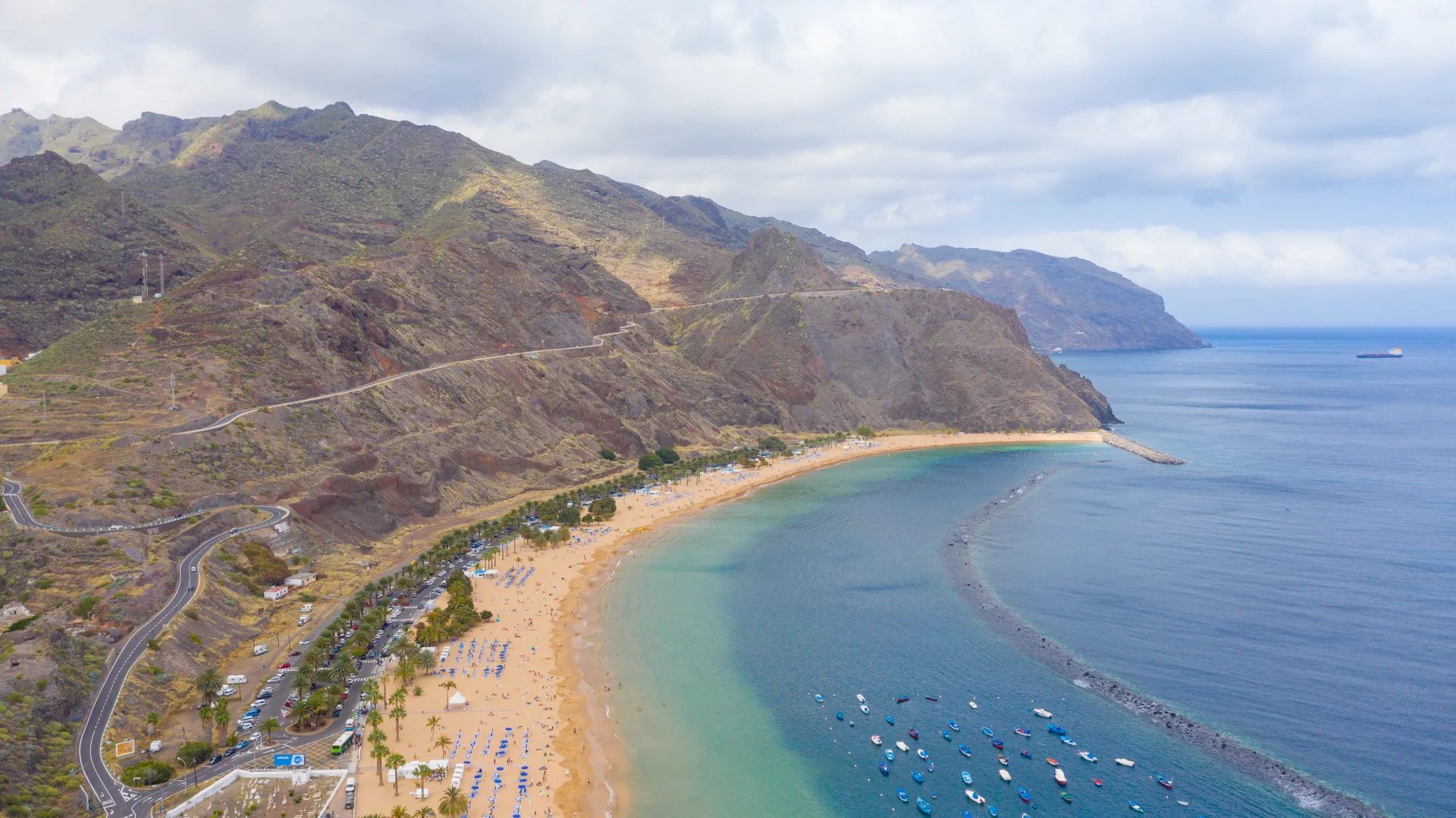 Golden sands and turquoise water at Playa Las Teresitas, Tenerife